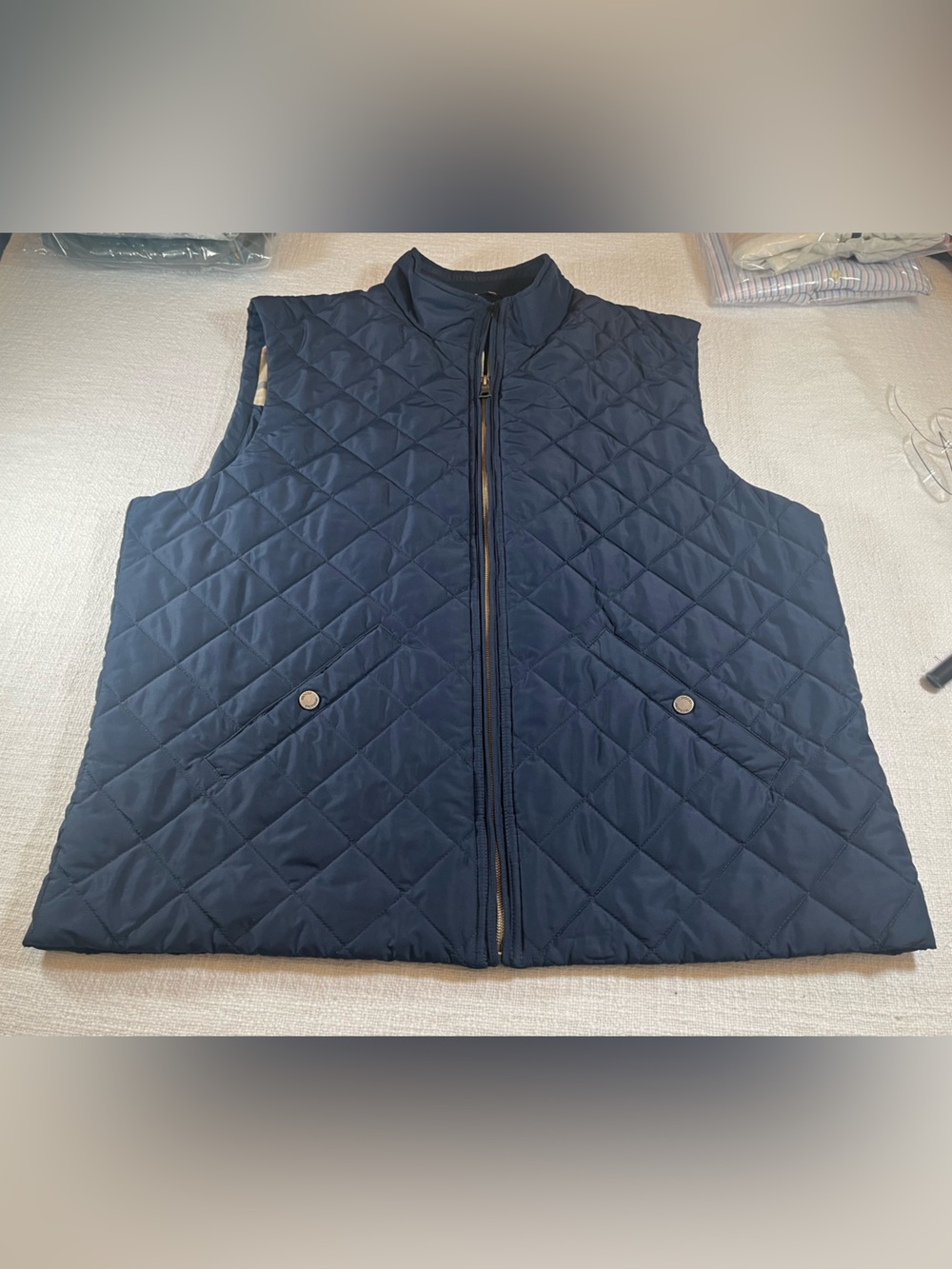 XL Brooks Brothers Quilted Vest Mens Size Navy Blue Performance Full Zip X Large